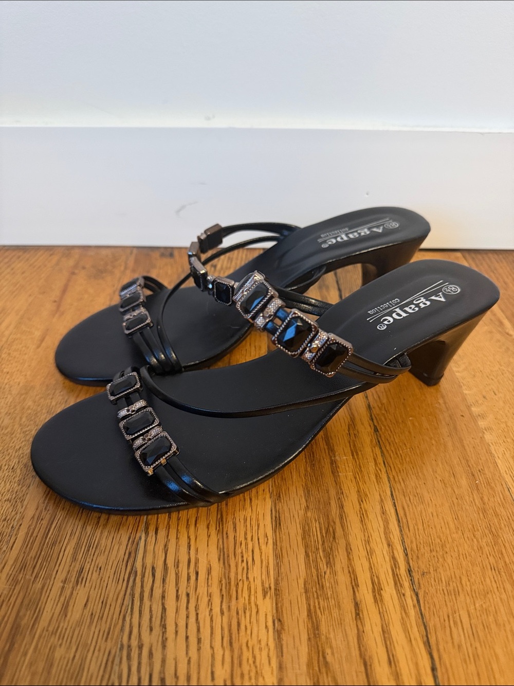 Agape Black Embellished Strappy Heeled Sandals